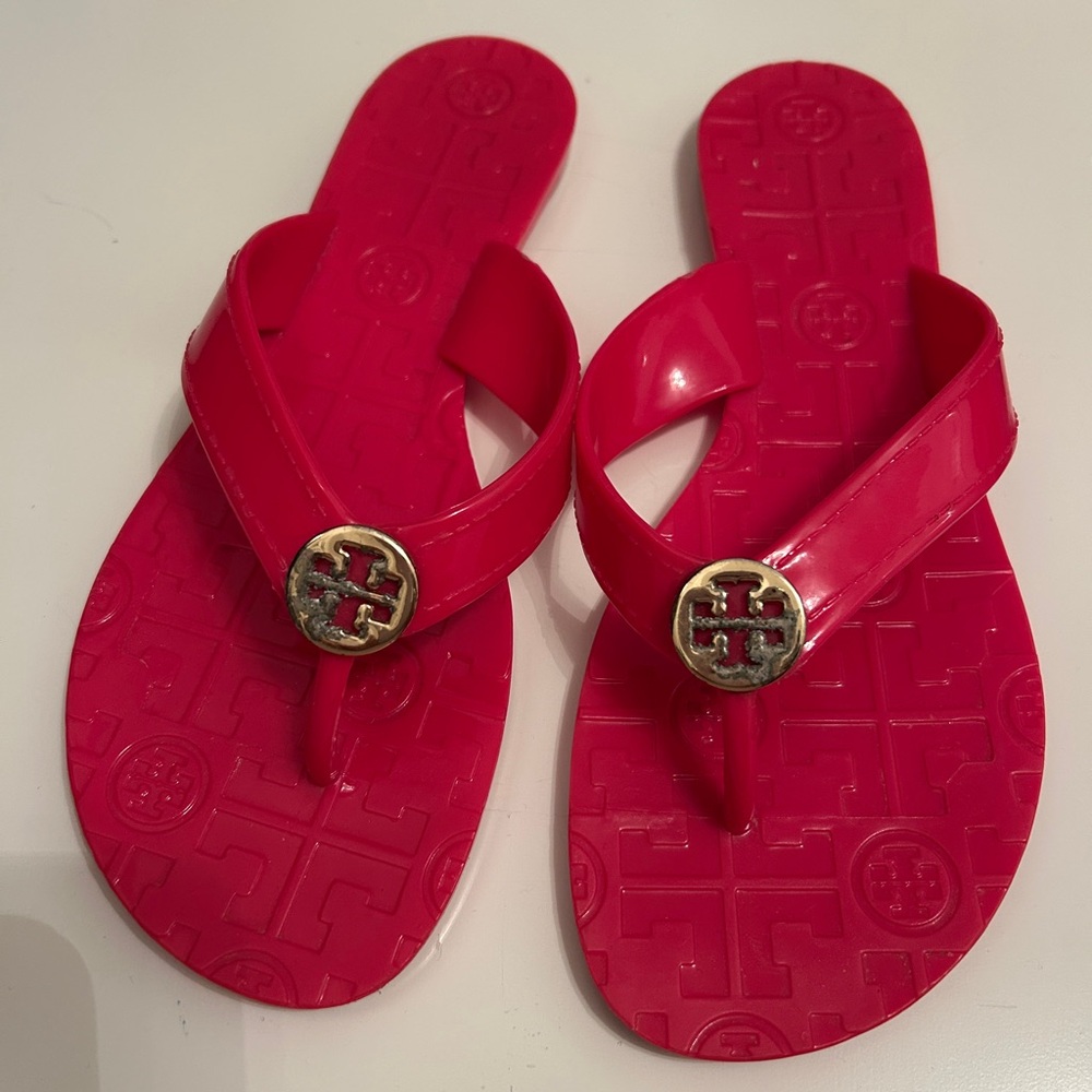Tory Burch Red Sandals with Gold Accents